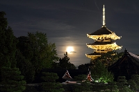 京都　教王護国寺　五重塔　満月　ライトアップ